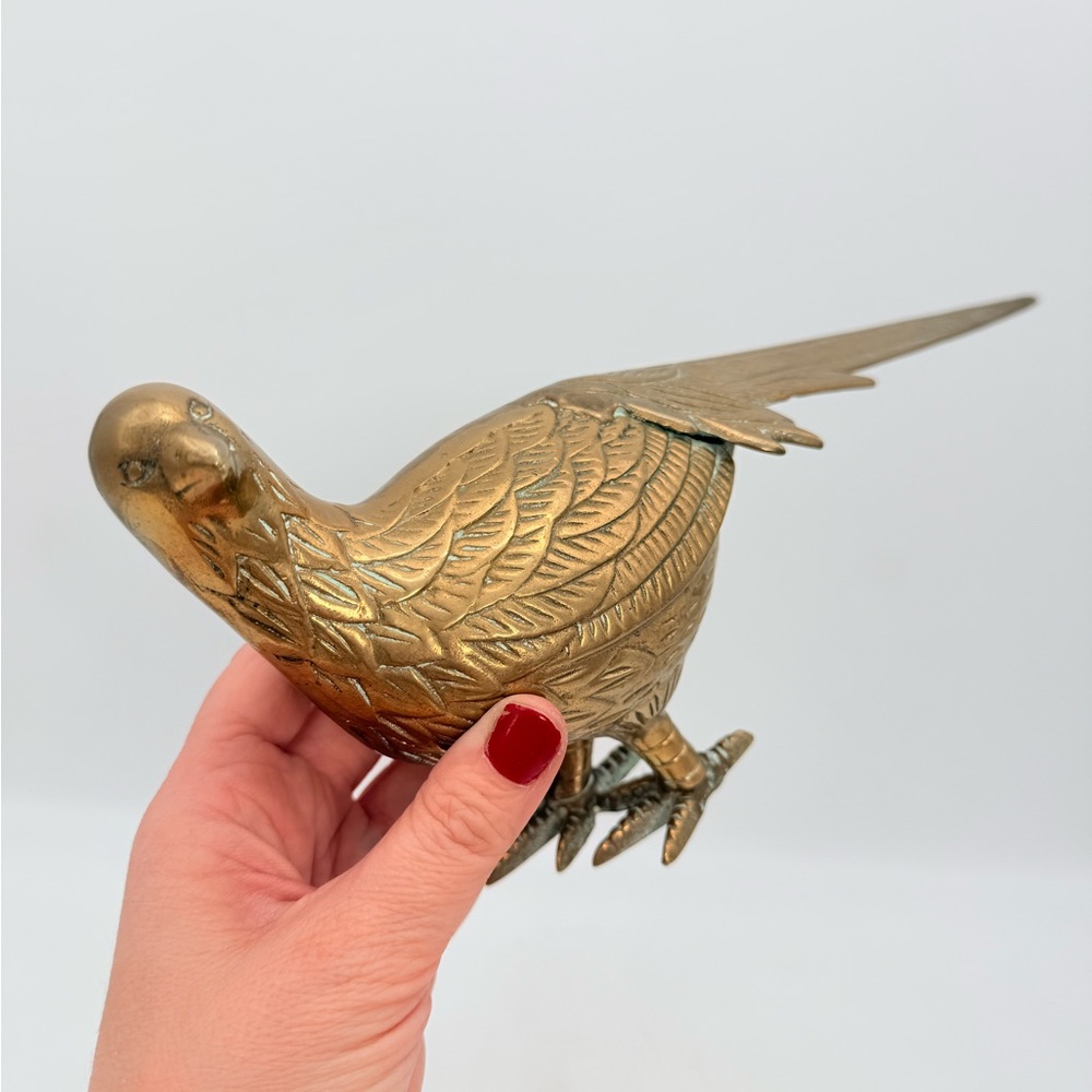 Vintage Brass Bird Figurine - Gold Toned Decorative Pheasant